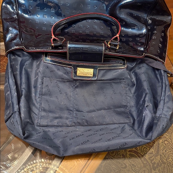 ARCADIA Patent Leather Satchel- BLUEw/ Red Trim - Picture 12 of 13